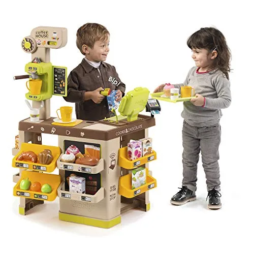 Smoby - Roleplay Coffee House, 7600350214, +3 Anni, 57 Accessori, Macchina Del Caffè, Registratore di Cassa, H. 89 Cm