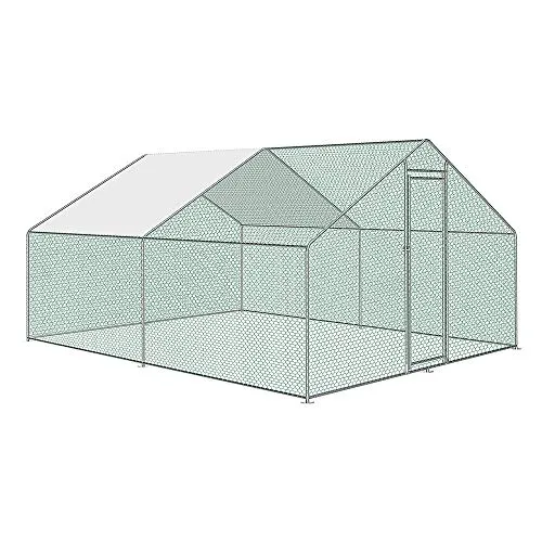 AufuN Recinto per pollaio con serratura, telaio in acciaio zincato, ombreggiatura rivestita in PVC, tetto per pollame, gabbia per uccelli, piccoli animali, 3 x 4 x 2 m