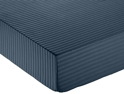 AmazonBasics - Lenzuolo con angoli deluxe in microfibra, a righe, King, 180 x 200 cm - Blu Navy