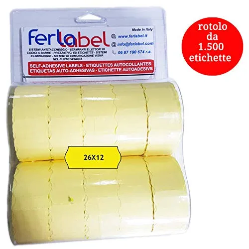 26x12 BLISTER FERLABEL DA 10 ROTOLI FLUO GIALLO (15.000 ETICHETTE) PER PREZZATRICE