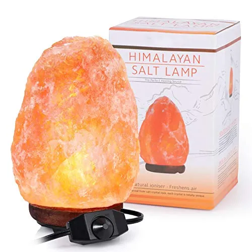 Lampada di Sale dell'Himalaya, Adoric Lampada di Sale Himalayano 2-3 kg Rosa Naturale con base in legno