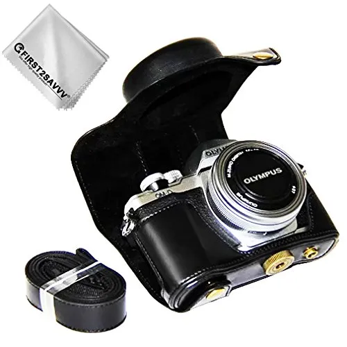 First2savvv nero Qualità premium Custodia Fondina in pelle sintetica per macchine fotografiche reflex compatibile con Olympus OM-D E-M10 Mark III con 14-42 EZ Zoom Lens XJD-EM10 III-01G11
