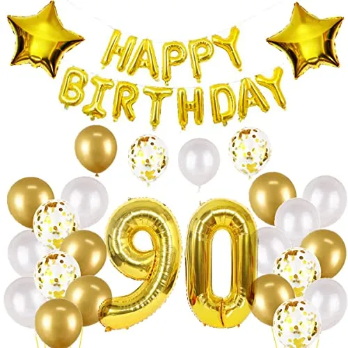 90° compleanno palloncini dorati set 90 anni decorazione compleanno oro set donna 90° compleanno decorazione per uomo Happy Birthday Gold numero 90 palloncini decorativi