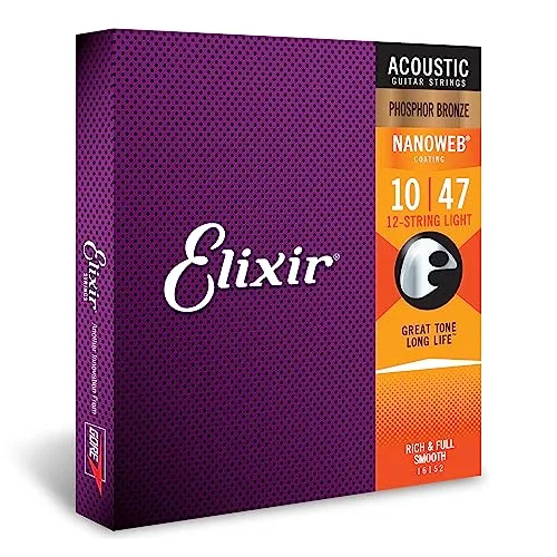 Elixir® Strings Phosphor Bronze 12-String Acoustic Guitar Strings w NANOWEB® Coating, Light (.010-.047)