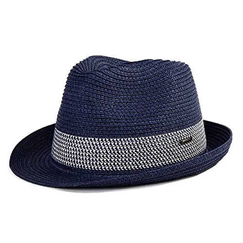 Comhats Cappello Estivo Panama Fedora Trilby da Sole in Paglia per Gli Uomini Safari Beach Hat - Pieghevole, 16010_Blu Navy, M