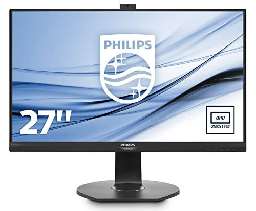 Philips 272B7QPTKEB Monitor 27" LED IPS, Risoluzione 2K QHD 2560 x 1440, Webcam e Microfono Integrati, Powersensor, 5 ms, Audio Integrato, HDMI, Display Port, Mini Display Port, VGA, USB, Vesa, Nero