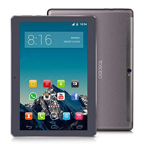 TOSCIDO 4G LTE Tablet 10 Pollici - Android 10.0 , 4GB + 64GB Rom,Octa Core ,Double Sim, WiFi, Double Haut-Parleur Stéréo - Gris