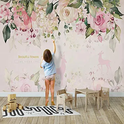 Fotomurali da parete fotografica 3d stereo fiori rosa murales cartoon bambini ragazze camera da letto sfondo decorazione,400X280CM(WxH)