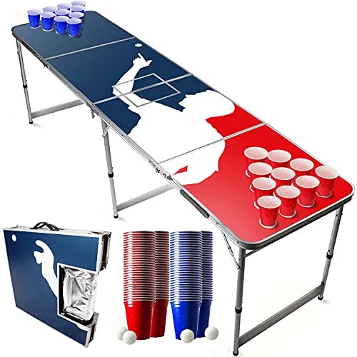 Set da Tavolo da Beer Pong con Scomparto Termico | Ice Bag | 1 Tavolo + 120 Coppe (60 Blu & 60 Rosso) + 6 Palle | Kit Completo | Gioco da Bere | OriginalCup®