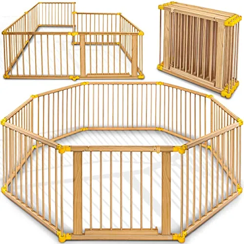 KIDUKU® XXL Box per Bambini Barriera di sicurezza di 7,2 metri, pieghevole e porta inclusa, composto da 8 Elementi, formabile individualmente recinto di sicurezza (Giallo)