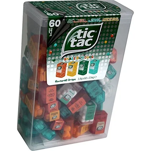 TIC TAC Spender Box with 60 Mini Boxes (Each 3.9 Grams) Liliput, Flavours : Orange, Mint, Peach, Peppermint. by Tic Tac