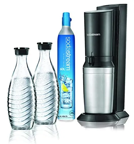 Sodastream Gasatore D'Acqua Frizzante Crystal Mega Pack Black, 2 Bottiglie di Vetro e 1 Cilindro CO2 inclusi