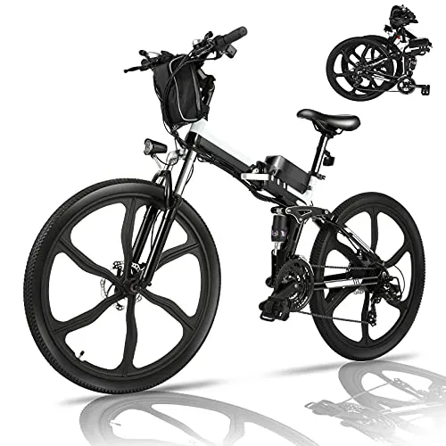Bicicletta Elettrica Pieghevole, 26" mountain bike elettrica con motore da 36V 8Ah batteria rimovibile, Professionale Shimano 21 velocità, Sospensione Completa (Wanderer nero)
