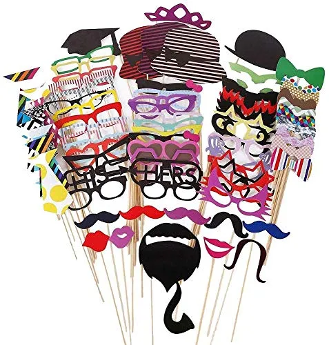AZLife Kit fai da te di maschere per foto, con bastoncino, accessori per foto e decorazioni per compleanno, laurea, matrimonio, addio al nubilato, eventi in famiglia, confezione da 76
