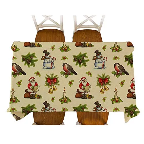 XXDD Tovaglia Decorativa Natalizia Cartone Animato Babbo Natale Pupazzo di Neve Pinguino Volpe Alce Tovaglia Tovaglia Quadrato rettangolo Tavolo da Pranzo per Decor A8 135x180 cm