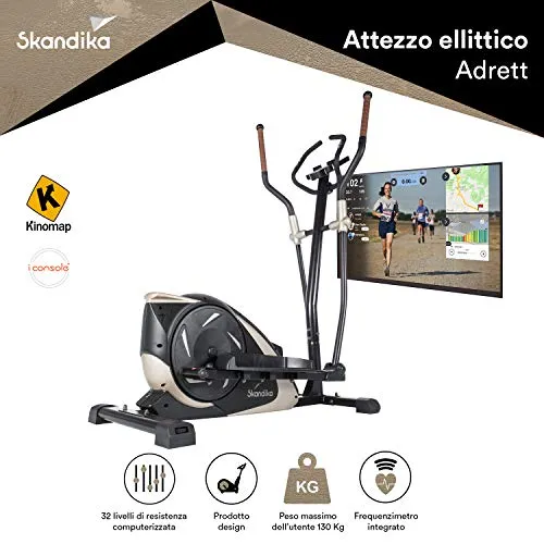 Skandika Adrett - Ellittica - Bluetooth - Comandi App - Supporto Tablet - Resistente Fino a 130 kg (Nero/Oro)