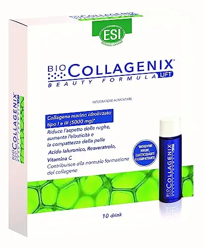 ESI - Biocollagenix, Integratore Alimentare Antiage a base di Collagene Marino, Vitamina C e Zinco, Dona una Pelle Compatta e Contrasta le Rughe, Senza Glutine e Dermatologicamente Testato, 10 Drink