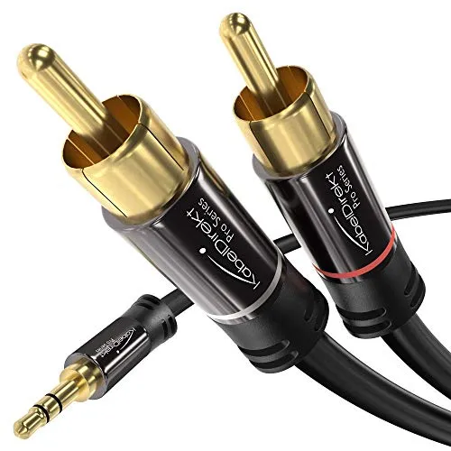 KabelDirekt 2m - Cavo adattatore da 3.5 mm a 2 RCA maschio 2 prese RCA/phono, cavo splitter audio Y, per la connessione di smartphone/notebook e altre attrezzature a sistemi Hi-Fi/altoparlanti