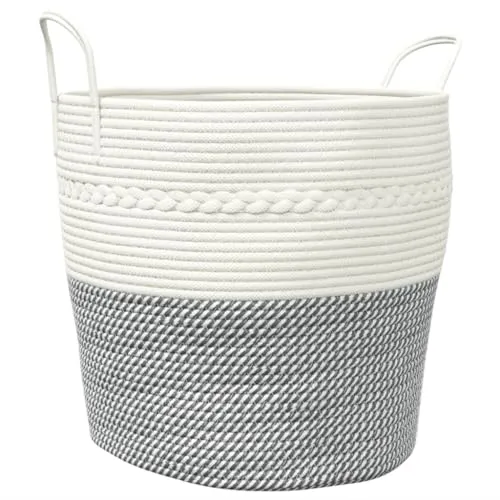 vidaXL Cestino Portaoggetti Grigio e Bianco Ø43x38 cm in Cotone