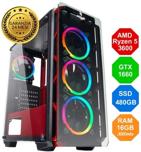 Gaming PC AMD RYZEN 5 3600 4,20Ghz 6core - Nvidia GTX 1660 6GB SUPER - RAM 16GB DDR4 3000Mhz XMP - SSD 480GB - Windows 10 Professional RGB