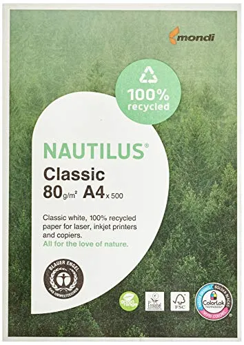Mondi 88032442 - Carta "Nautilus Classic", 80 g/m², formato A4, 500 fogli, colore: Bianco