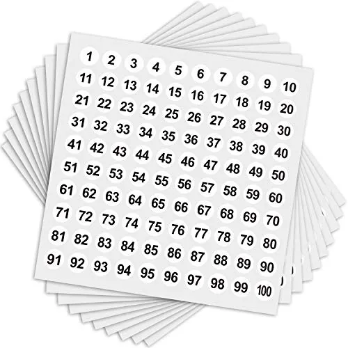 50 fogli di adesivi numerici da 1 a 100 rotondi, autoadesivi, rotondi, per riporre i numeri