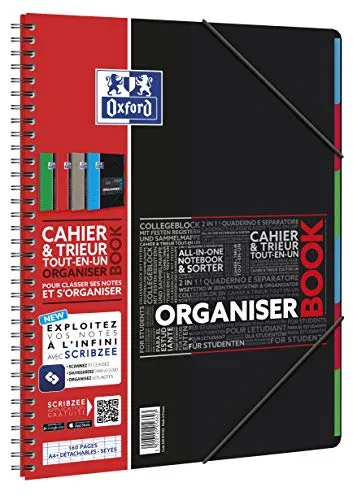 Oxford - Quaderno con separatori, 160 pagine formato A4, collegamento ad applicazione SOS Notes, colori assortiti