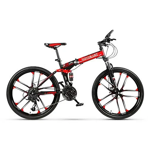 Novokart Bici Pieghevole, Bike Unisex-Adult, Nero&Rosso, 21-stage shift