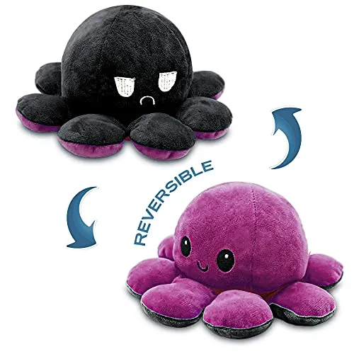 Octopus - Peluche a forma di animale, reversibile, Octopus Plush a manovella, morbido e reversibile, regalo creativo per la famiglia, gli amici (Lilla + Nero)