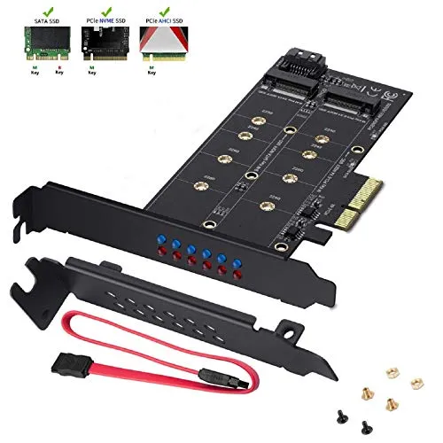 MZHOU Doppia Scheda Adattatore M4 SATA III e M2 a PCIe 3.0 X4 - Aggiunta di dispositivi SSD M.2 a PC o Scheda Madre Supporta 1 SSD SATA III M.2 (B Chiave) e Il Secondo SSD PCIe 3.0 M.2 (Chiave M)