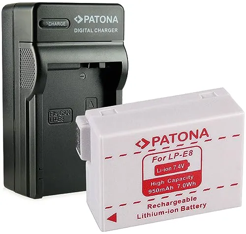 PATONA Caricabatteria + Batteria LP-E8 compatibile con Canon EOS 550D 600D 650D 700D Rebel T2i T3i T4i T5i