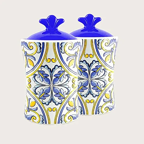 ARCA - Bis Barattoli Ceramica Decorata Con Guarnizione Salvafreschezza - Amalfi - Mediterranea - Lemon - Capri - Spring - Vietri (VIETRI)