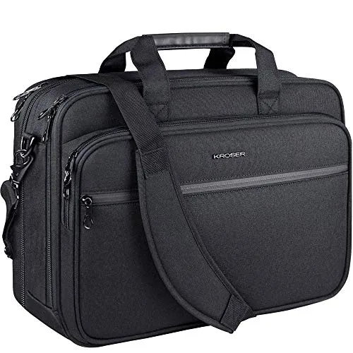 KROSER 18" Borsa del Portatile Cartella per Laptop Adatto per Laptop fino a 17,3 Pollici Borsa a Tracolla Espandibile Borsa per Computer con Tasche RFID per Viaggi/Affari/Scuola/Uomini/Donne-Nero