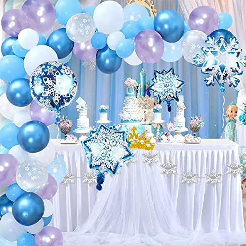 Hongyans Decorazioni Compleanno Frozen Ghirlanda Arco di Palloncini, Blu Viola Palloncini Fiocco di Neve Decorazione per Festa di Compleanno Natale Invernale Ragazze Principessa Elsa Cosplay (90 Pz)