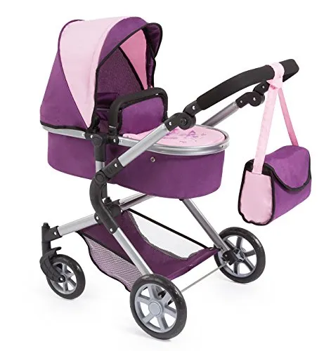 Bayer Design 18164 AA, Passeggino per Bambole Neo Star con Borsa per Il Cambio e sotto la Spesa Convertable a Un Passeggino, Viola, Rosa Tenue