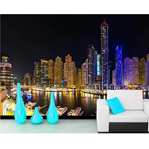 Rureng Da Parati House Skyscrapers Dubai City Building Notte Tempo 3D Carta Da Parati Soggiorno Tv Divano Muro Camera Da Letto Bar Cafe Mural-120X100Cm