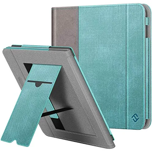 FINTIE Custodia per Kobo Libra H2O 2019 - Stand Cover Protettiva Case con Card Slot e Hand Strap, Funzione Auto Sveglia/Sonno, Turquoise/Brown