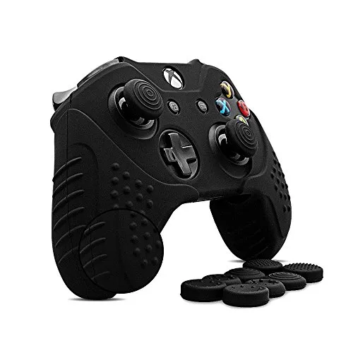 CHIN FAI per Xbox One/Xbox One s/Xbox One X Controller Skin, Custodia Antiscivolo in Silicone Custodia Microsoft Controller con 8 x Thumb Stick Grip Caps (Nero)