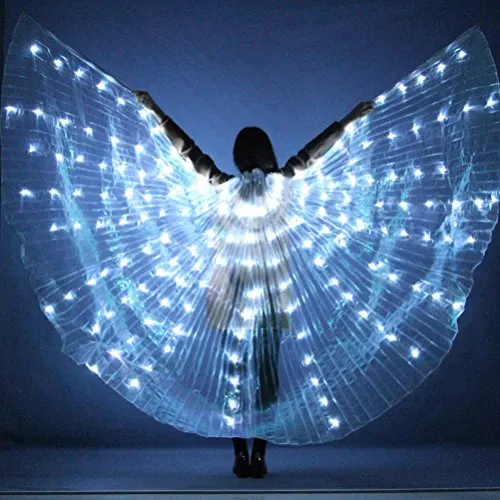 Danza del Ventre LED 360 ° Ali Incandescenti da Donna Danza Prestazione Ali Luminose più Colori, White, One Size