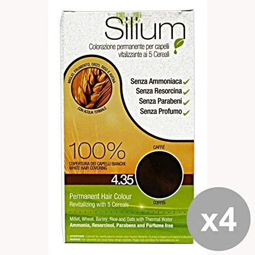 Silium Colorazione Permanente per Capeli Vitalizzante ai 5 Cereali 4.35 Caffè - Pacco da 4 x 800 gr