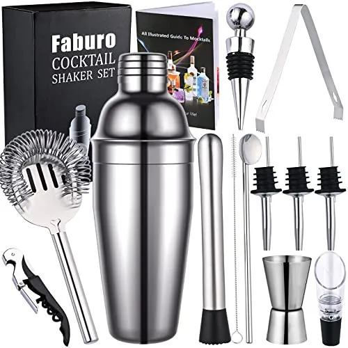 Faburo 13 Pz Set Cocktail Professionale, Cocktail Shaker Set, Kit da Barman in Acciaio Inox, 750 Milliliter Shaker con Accessori, Set di Strumenti Bar Jigger Bar Spoon