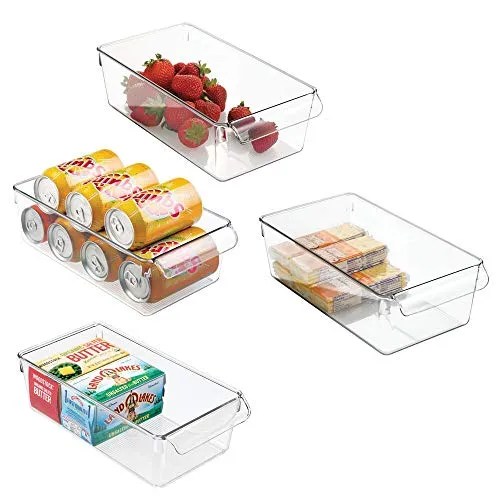 mDesign Contenitori Frigo e Organizer Cucina - Set da 4 Scatole Plastica da usare nel frigorifero o nell’armadio della cucina - Robuste e resistenti - Colore: trasparente