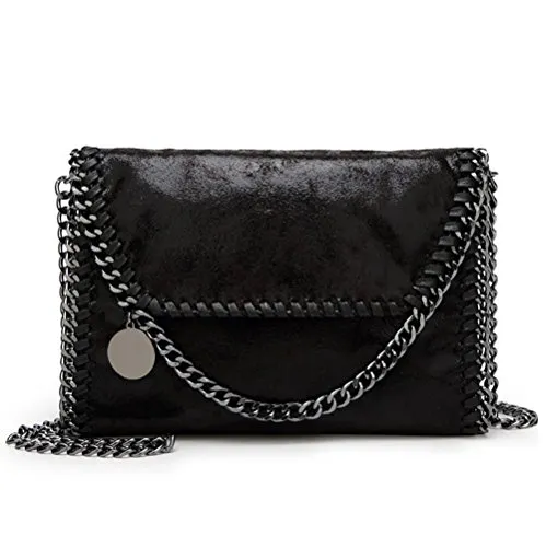 Valleycomfy Borsa da donna a tracolla elegante metallica Cuoio Crossbody, Nero