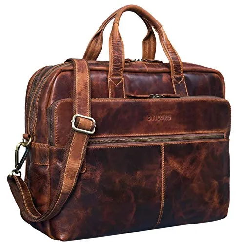 STILORD 'William' Borsa ventiquattrore uomo in pelle porta pc portatile Borsa da lavoro ufficio business Portadocumenti Borsa da insegnante professore, Colore:kara - cognac