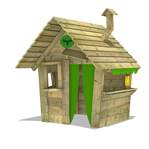 FATMOOSE Casetta per bambini HippoHouse Heavy XXL Casetta giochi da giardino con tetto in legno, camino e ampio bancone