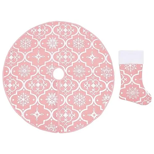 vidaXL Gonna per albero di Natale di lusso con calzino, 150 cm, tessuto rosa