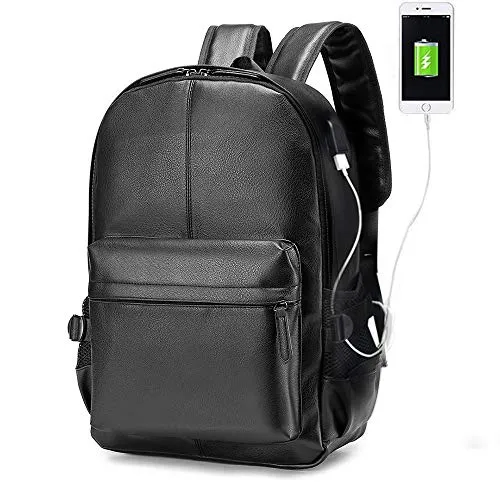 KSIBNW 15,6‘’ Zaino in Pelle PU da Uomo Borsa da Scuola Impermeabile per Ragazze Borsa da College Borsa da business Sportiva Quotidiana Zaini per PC portatili da Viaggio per Laptop(Nero)