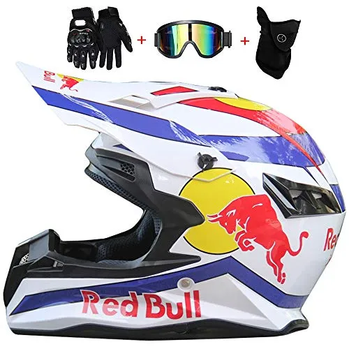 Casco Motocross,Uomini E Donne Downhill Locomotiva Endurance Gara Anti-Collisione Traspirante Casco Integrale Di Sicurezza,Certificato DOT,Maschera Per Guanti Antigoccia Gratuita,M54~56CM