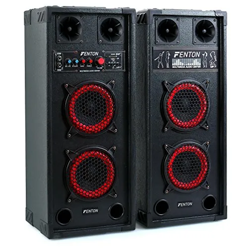 Fenton SPB-26 set set coppia casse attive amplificate attiva/passiva (600 Watt totali, Bluetooth, 2 x subwoofer da 15 CM, USB SD MP3, bass reflex, 2 x MIC IN) Bluetooth