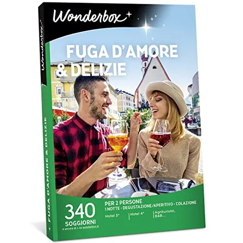 Wonderbox - Cofanetto Regalo - Fuga d'Amore & Delizie - 340 Soggiorni Gustosi in hotel 4* e 3* - 1 Notte + Degustazione/Aperitivo + Colazione (2 Persone)